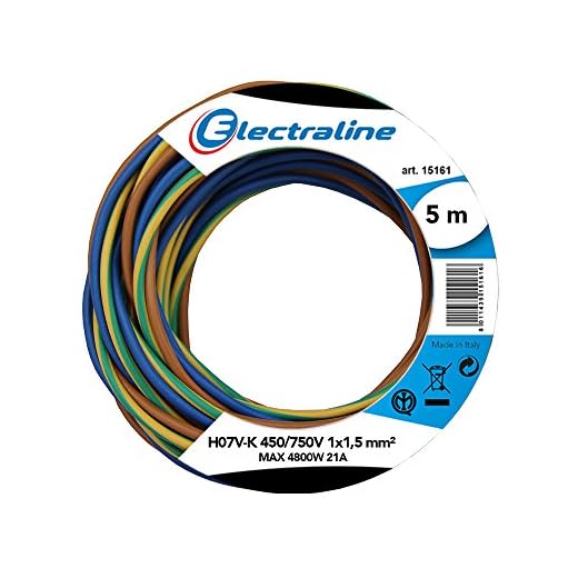 Electraline 25138 Cavo Unipolare N07V-K, Sezione 1x1.5 mm, 5 mt, Marrone/Blu/Verde/Giallo