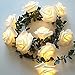Rose guirlande lumineuse aux feuilles vertes,Runaup 9,8ft 20LED blanc chaud fleurs de rotin lumières féériques,alimenté par pile lumières décoratives pour Anniversaire fête mariage vacances