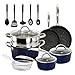 DishDelight Induktionskochfeld-Set, Töpfe und Pfannensets, antihaftbeschichtet, 15-teiliges Kochtopf-Set mit Deckeln, blaues Granit-Kochgeschirr, Antihaft-Kochtopf, Bratpfanne
