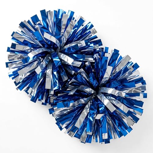 Metallic Blue & Silver Poms Premium School Spirit Shakers Cheerleader Pom Poms Football Basketball Homecoming Squad Team Party Dance Club Performance Fan Celebration Pack of 2 Andersons