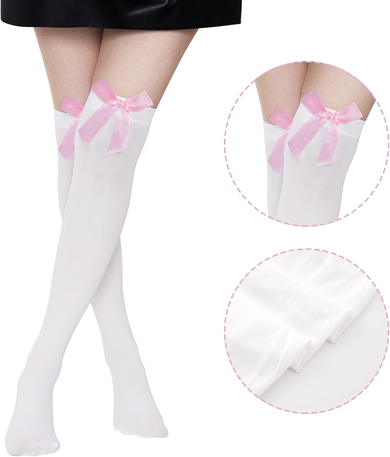 Satin Bow Stockings Women Thigh High Stockings Over Knee for Halloween Christmas Party Dress Cosplay Accessories