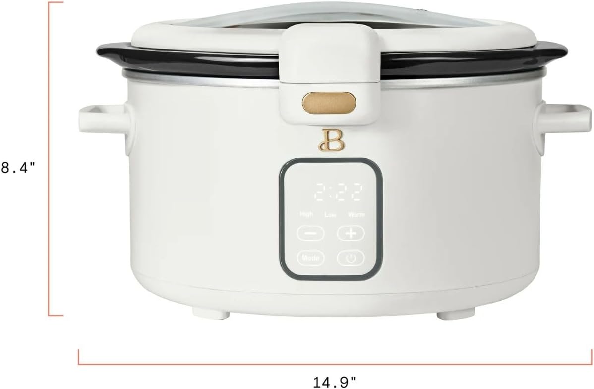 4QT Programmable Slow Cooker with Hinged Lid, Touch Display, Multiple Heat Settings, Ideal for Family Meals