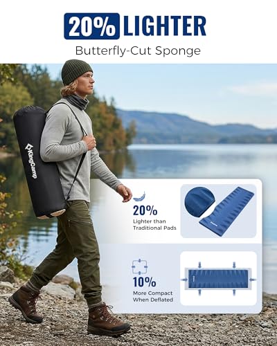 Image of KingCamp Sleeping Mat, Anti-Roll Self Inflating Sleeping Pad | Lightweight, PVC-Free, Comfortable Support For Tent, Cot, Car Camping, Backpacking