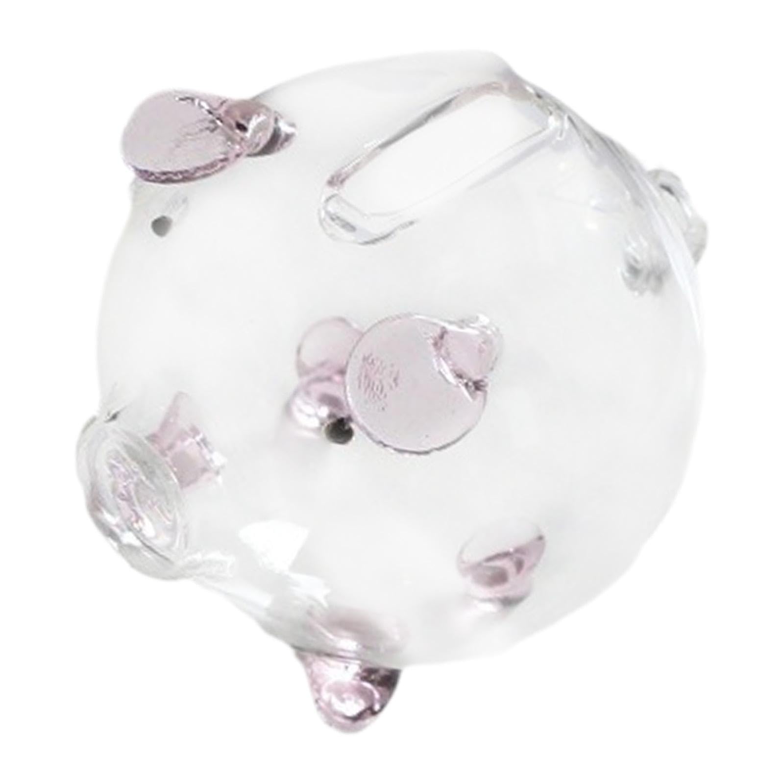 Clear Glass Pig Piggy Bank Money Saving Box Gift Storage Pot Money Bank Saving Jar for Boy Christmas Kids New Year, Pink 7x6.5cm