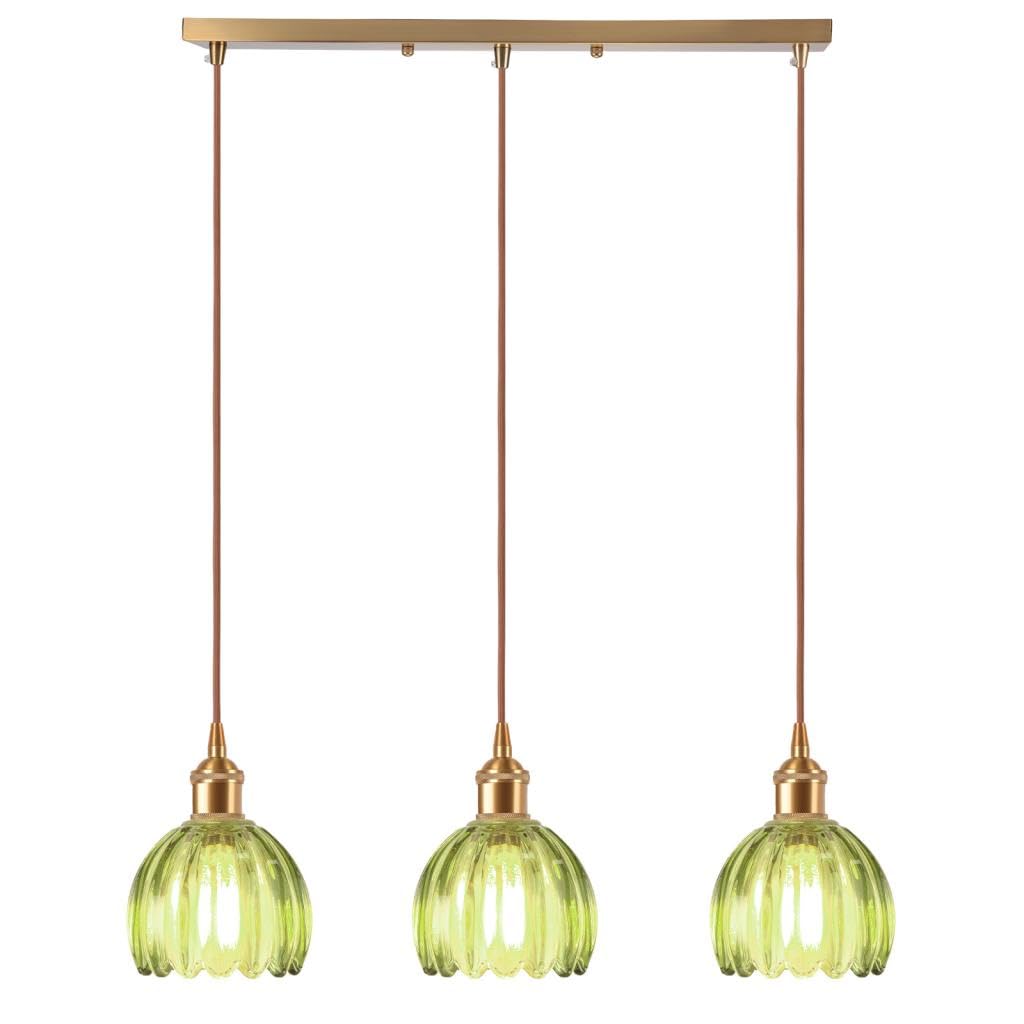 LIGINOK 3 Lights Pendant Lights Vintage Hanging Lamp Glass Industrial E27 Chandelier Ceiling Light for Dining Table,Cafe,Living Room(Green) — image 1
