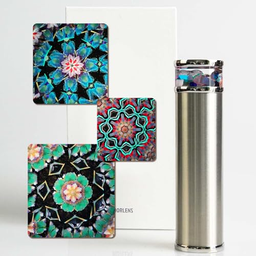 Classic Stainless Steel Handmade Kaleidoscope, with Natural Agates Crystals and Healing Stones Core Box, 5.3” Knight Full Screen Effect Kaleidoscope for Adults, Anniversary Birthday Gift for Man