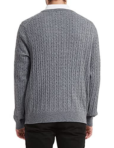 Kallspin Men's Cable Knit Crewneck Sweater Pullovers Wool Blended Relax Fit Knitwear (Light Grey, Large) #TOP1