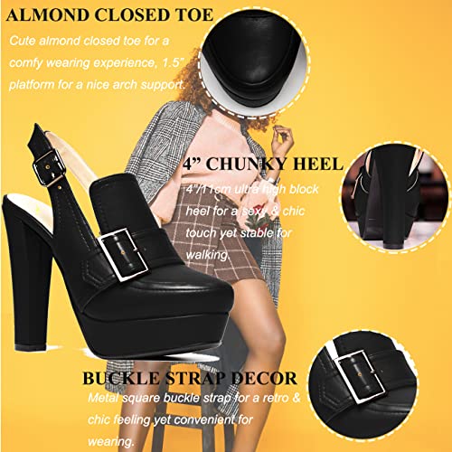 Image of SHODENSE Women Vintage Platform Chunky High Heels Pumps Shoes Round Closed Toe Platform Loafers Ankle Strap Block Heel Slingback Summer Sandals Backless Buckle Loafer Ladies Chic Sexy Party 4-11 M US