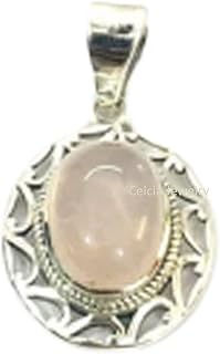Real 925 Sterling Silver Pendant For Women Men, Genuine Oval Rose Quartz Gemstone Unique Handcrafted October Birthstone Jewelry