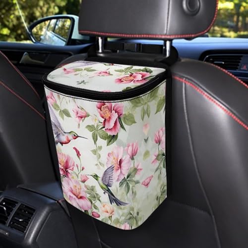 Image of DISNIMO Hummingbird Floral Car Trash Can Easy-to-Install Car Accessory Interior, Western Aztec Leak-Proof Car Garbage Can Bin Organizer Storage Bag for the Back Seat of Any Cars, Sedans, SUVs & Trucks