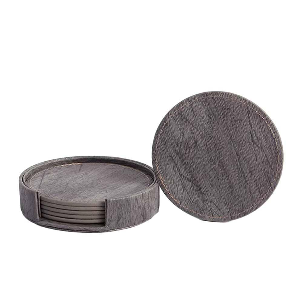 CTRLZS Set of 6 Wood Grain Leather Coasters Coasters for Tea & Coffee Cups - Insulated Non-Slip Placemats for Home Bar & Counter B