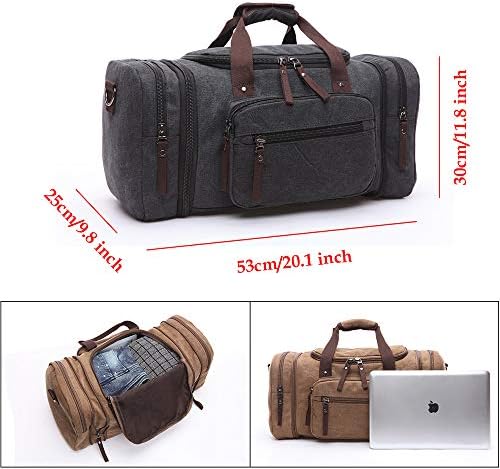 Duffle Bag, Unisex Canvas Holdall, Large Travel Duffles Travel Carry On Duffle Bags Overnight Weekend Weekender Bag Travel Tote for Men and Women Coffee