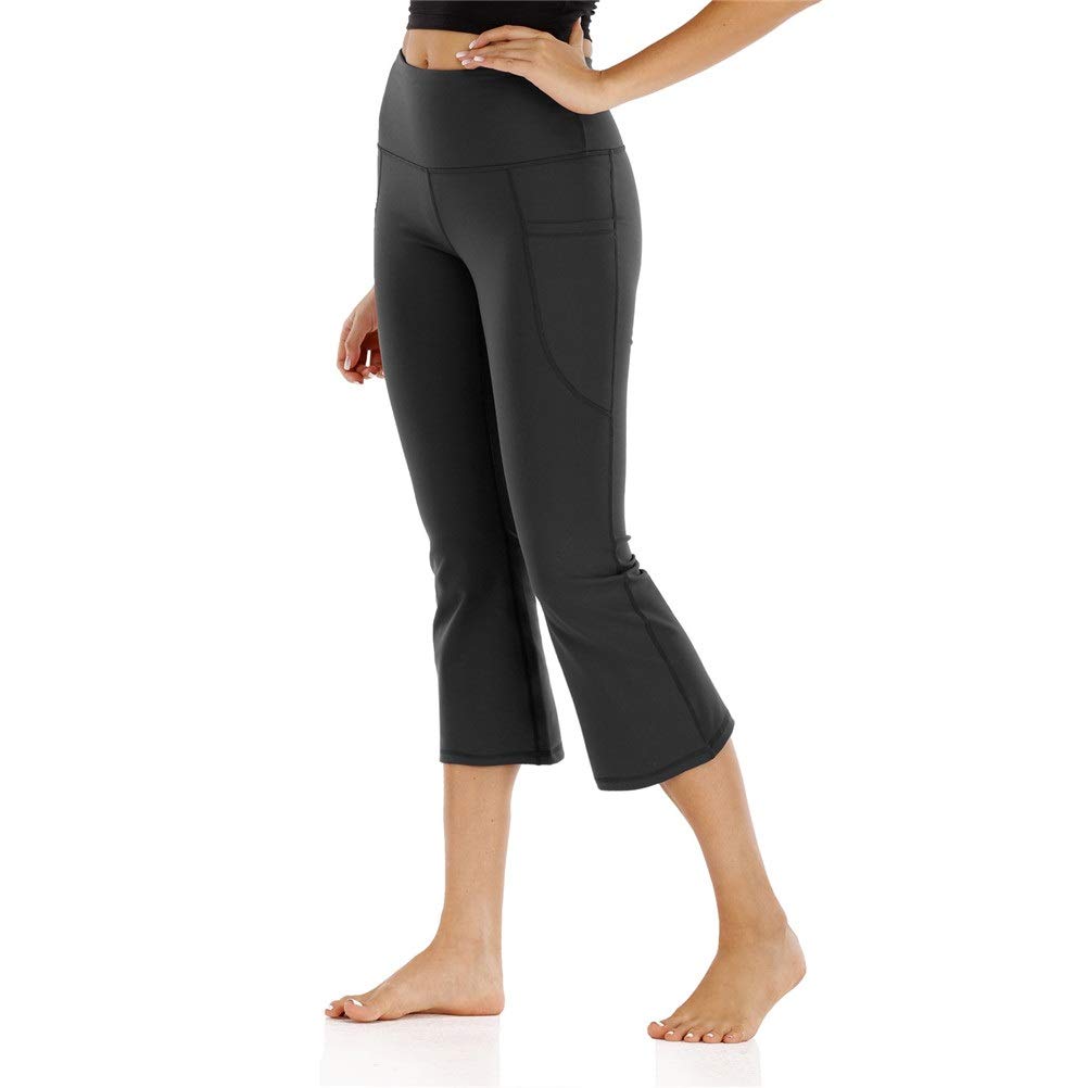 fitness legginsy damskie, Wysoka talia Bootcut Yoga Capris Crop Spodnie Kieszenie Tummy Control Workout Running Casual 3/4 Bootleg Proste Spodnie Flare rozciągliwe sportowe legginsy do jogi (Color :