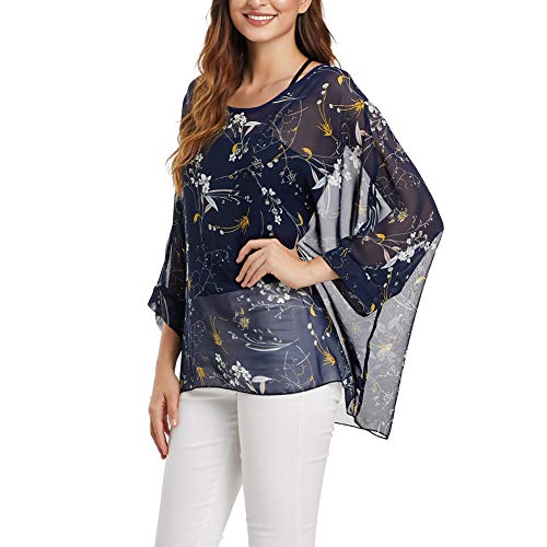 Image of Ckikiou Plus Size Batwing Flowy Semi Sheer Chiffon Blouse Tunic for Women Summer Floral Print Boho Beach Cover ups