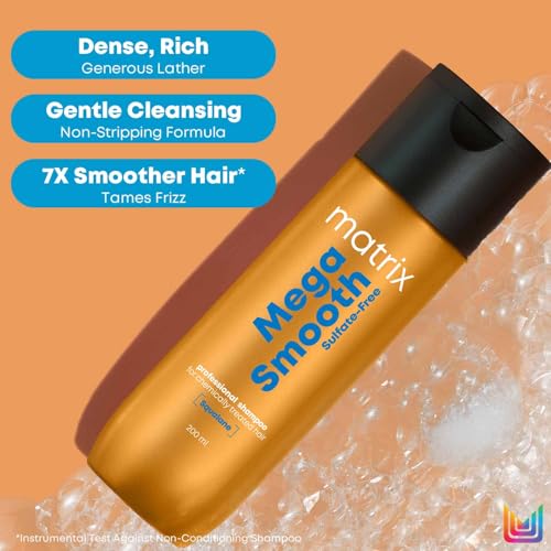 Image of Matrix Mega Smooth Sulfate-free Shampoo with Squalene and Bonding Blend for Gentle Cleansing and Bond Repair| Smoothens Hair | Safe for Chemically Treated Hair 200ml