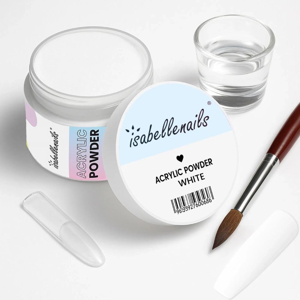Isabellenails Proszek akrylowy do paznokci – profesjonalny proszek akrylowy do przedłużania paznokci, modelowanie paznokci (biały, 15 ml)