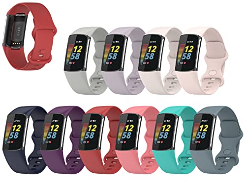 Lemspum Compatible Soft Silicone Bands Sports Wristbands Replacement for Fitbit Charge 5 Advanced Fitness & Health Tracker Accessories Small/Large Watchbands