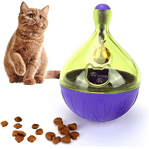 Cat Interactive Toys Treat Dispenser - Cat Food Toys Dispensing Interactive Pet Slow Feeder Toy Cat Chew Non-Toxic Exercise Thinking Improve Intelligence Toy Ball Blue (3.54x2.36inch)