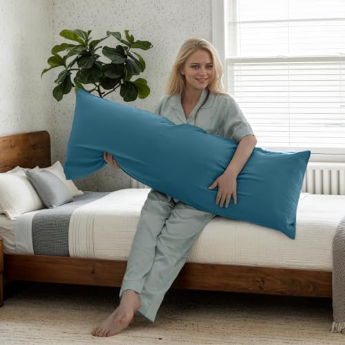 Image of Body Cooling Pillow Cases Cover, Bamboo Rayon Body Pillowcases with Zipper Closure, Cool and Breathable Pillow Case for Hot Sleepers and Night Sweats, 20x54 inches, Blue