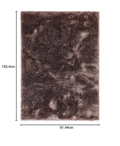 Image of Carpet for Living Room, 3x5 Feet Brown Solid Plain Modern Polyster Luster Shaggy Ultra Thick and Pluffy Soft Shag Area Rug for Your Bedroom, Kid Room, Office and Home