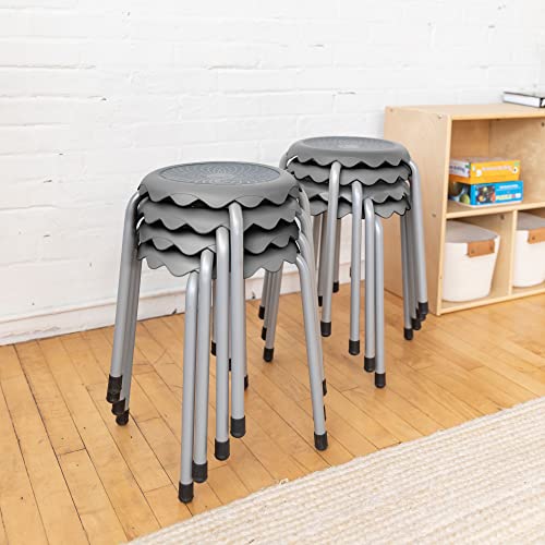 Image of ECR4Kids Daisy Stackable Stool with Glides Seating Set, Flexible Seating, Grey, 8-Piece