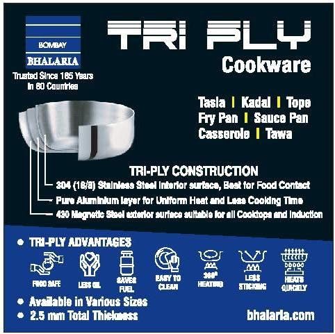 Image of Bhalaria Triply Stainless Steel Tope Flat Bottom 10 | 1L Capacity | 2X Faster Heating | Easy to Clean | Less Oil Use | 100% Food Safe|No PFOA & PTFE|Gas & Induction Compatible Durable Cookware