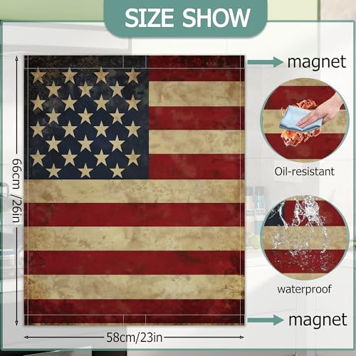 Image of Retro American Flag Dishwasher Magnets Decorative Cover,Memory Day Waterproof Magnetic Dishwasher Cover Panel,Refrigerator Magnet Cover for Kitchen Home Decor 23x26 Inch