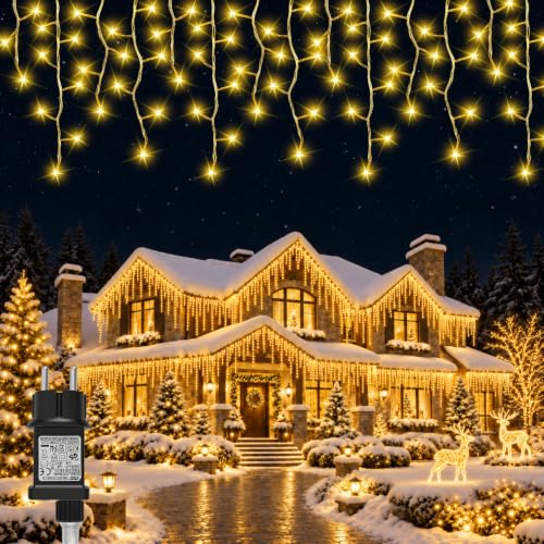 Hoteril Cortina Luces Navidad 10M 260 LED Exterior IP65 Impermeable con 8 Modos Guirnaldas Luminosas para Interior y Exterior, Fiestas, Bodas, Jardín, Balcón, Ventana