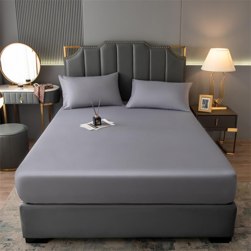 FCLDESHOP Respirant Drap Housse,Drap-Housse en Polyester imperméable brossé de Couleur Unie, protège-Matelas à Poche Extra Profonde pour Chambre à Coucher, Gris, 150 * 190cm(59 X 75x 12inch)