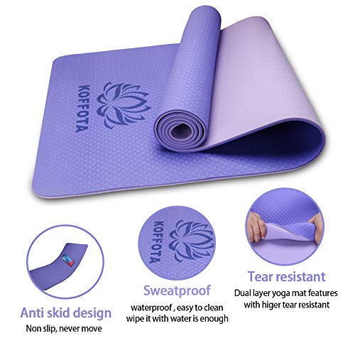 KOFFOTA Yoga Mat Non Slip TPE Yoga Mats, 1/4 inch Eco Friendly Fitness Exercise Mats for Yoga, Workout Mats with Carry Strap and Bag, Pilates and Floor Exercises Lavender - Thumbnail 7