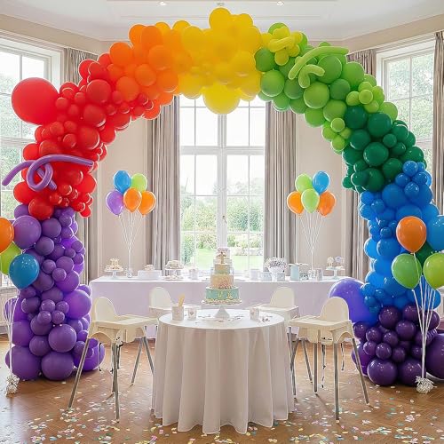 Image of RUBFAC Rainbow Balloon Arch Kit 129pcs Different Sizes Pack of 18 12 10 5 Inch, Latex Colorful Balloons Garland for Birthday Party Decorations