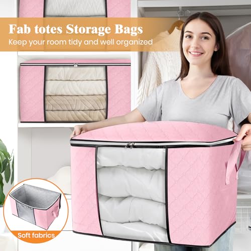 Image of Fab totes 24 Gallons Clothes Storage, Foldable Thick Fabric Blanket Storage Bags, Containers for Organizing Bedroom, Closet, Clothing, Comforter, Organization with Handle (10 Pack,Pink)