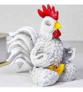 Sengocis Funny White Rooster Statue Decor, Exquisite Handcrafted Resin Chicken Figurine Yoga Pose...