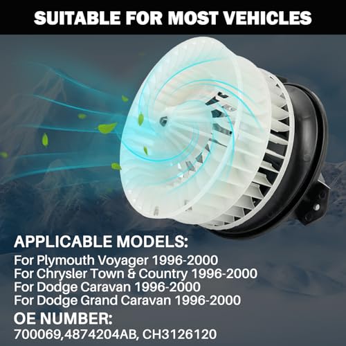 Image of 700069 AC Heater Blower Motor Fan Assembly Fit for Chrysler Town & Country 1996-2000, for Dodge Caravan /Grand Caravan 1996-2000, for Plymouth Grand Voyager 1996-2000 4874204AB, CH3126120