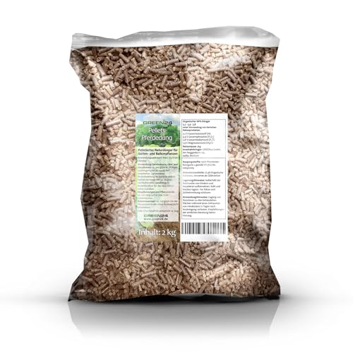 GREEN24 Premium Naturdünger Pellets 2 kg Pferdedung Organischer NPK-Dünger - Geruchsarm Langzeitdünger 6 Monate Wirkung - Natur Gartendünger für Gemüse Obst Rosen Balkonpflanzen - Made in Germany