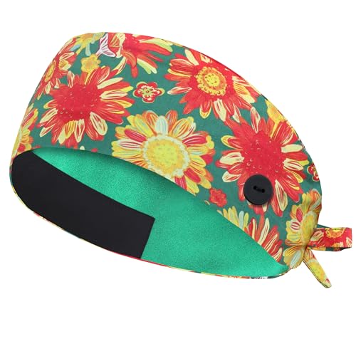 Image of Adjustable Scrub Cap with Button, Satin-Lined Cotton Scrub Hat Sweatband, Elastic Working Hat Unisex, One Size