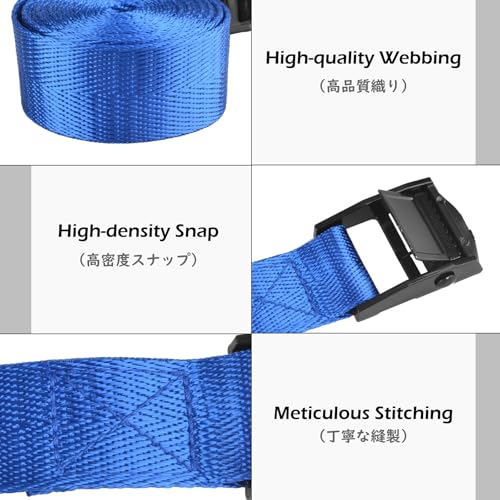 Image of TRIWONDER Cinch Tie Down Straps Cam Buckle Lashing Strap Nylon Small Ratchet Heavy Duty Belts for Packing Cargo Battery Bike Car Roof Rack Kayak Truck (01# Blue - 2 Packs, 6.6 FT)
