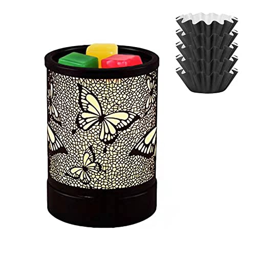 HUNANBANG Electric 7 Colors Lighting Scented Wax Warmer Oil Melt Warmer Electric Wax Melt Warmer Wax Melter Fragrance Essential Oil Warmer Burner(Hollowing Butterfly)