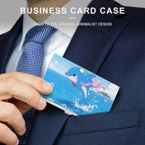 Slim Business Card Case for Men & Women, Pocket Metal Case, Blue Dolphin Professional Aluminum Alloy Business Card Holders, Stylish Purse Name Cards Holder, Buckle Style Shut3