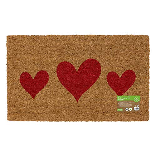 JVL EcoFriendly Placement Latex Backed Coir Entrance Door Mat, Hearts