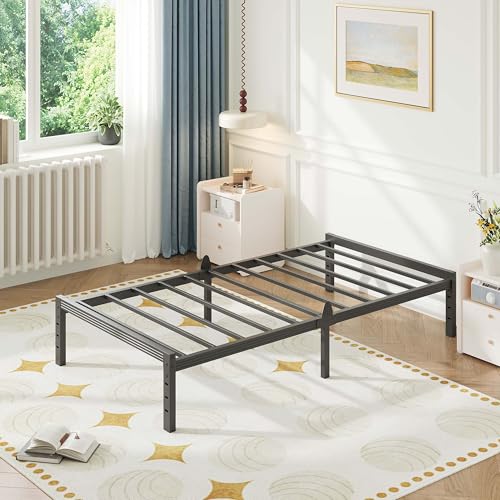 Image of ZIYOO 16 Inch Twin XL Size Metal Platform Bed Frame with Heavy-Duty Steel Slat Support, No Box Spring Needed, Under Bed Storage Space, Easy Assembly, Noise-Free, Sturdy & Durable, Black