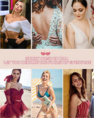 Sefinel Women Adhesive Strapless Bra Sticky Invisible Push Up Silicone Bra For Backless Dress With Nipple Covers （B） #TOP3