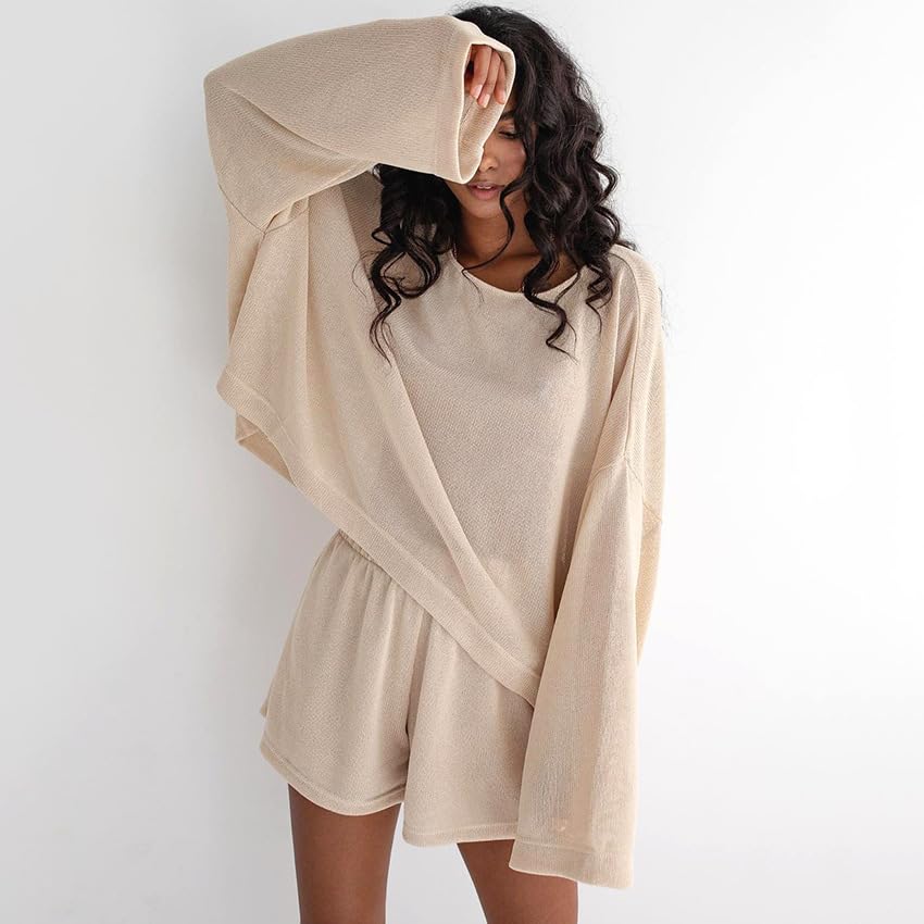 Women's oversized long sleeved shorts aesthetic sleepwear casual sports cotton set2