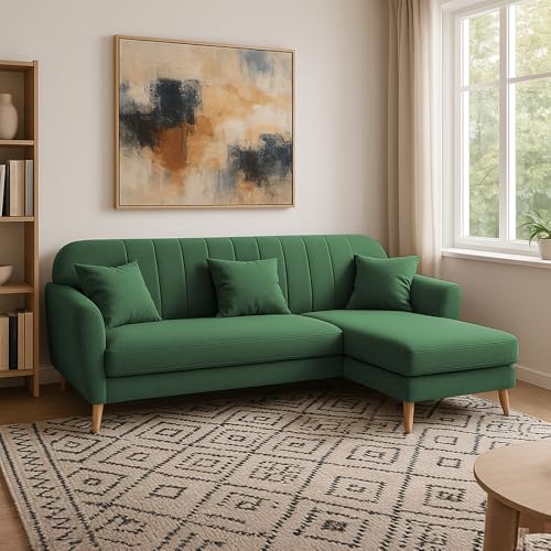 Image of Atticus RHS 4 Seater L Shape Sofa Set for Living Room (Green Fabric) Premium Fabric Sofa Set