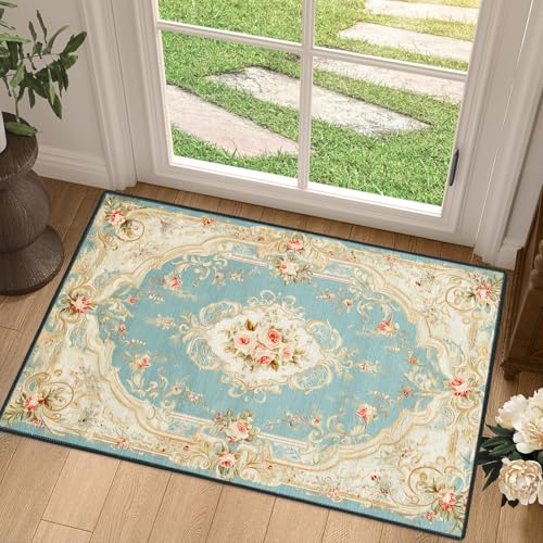 Tapete decorativo floral rosa 60x90 cm lavable antideslizante miniatura 1