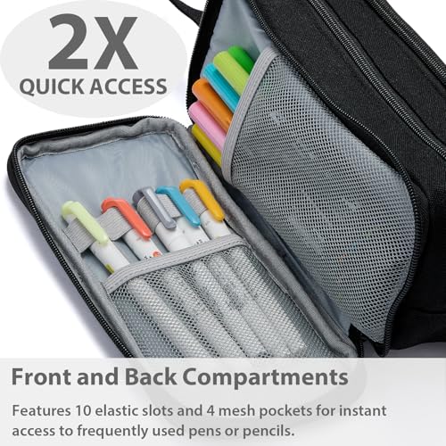 Image of SPACEMATE Pencil Case Pouch Box Bag School Supplies Girls Boys Kids, Cute Preppy Stuff Big Capacity Aesthetic Pen Organizer, Back to College Stationary, Black, Extra Large Style, 2300ml