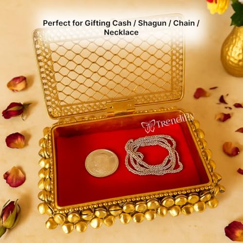 Image of Trendifly Ghungroo Metal Shagun Silver Gold Coin Sikka Chain Storage Anklet Holder Box | Gifting Purpose Decorative Ginni Dibbi | Wedding House Ceremony Pooja Babyshower Rakhi Diwali Return Gift Box