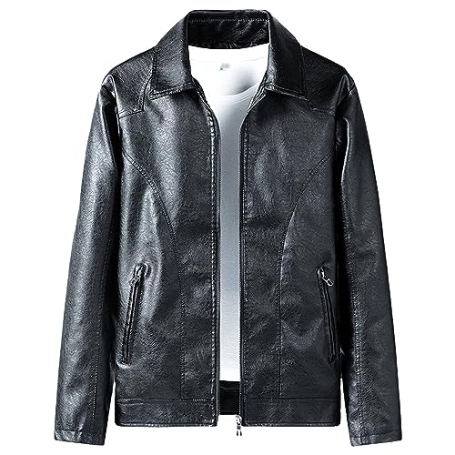 Chaqueta de cuero para hombre con cierre y bolsillos miniatura 1