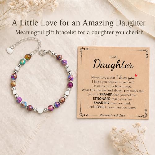Image of Gifts for Women & Girl, Healing Natural Stone Beads Heart Bracelets with Quote Card, Back to School Valentines Mothers Day Graduation Christmas Birthday Gifts