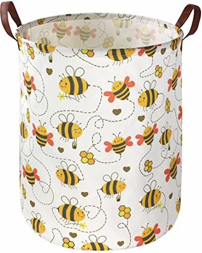Image of ESSME Kids Laundry Hamper,Collapsible Canvas Waterproof Bee Storage Bin for Kids, Nursery Hamper,Gift Baskets,Home Organizer(Bee)